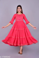 Embroidered rayon blend straight kurta for women, three-quarter sleeve, Indian embroidery design on size S-5XL