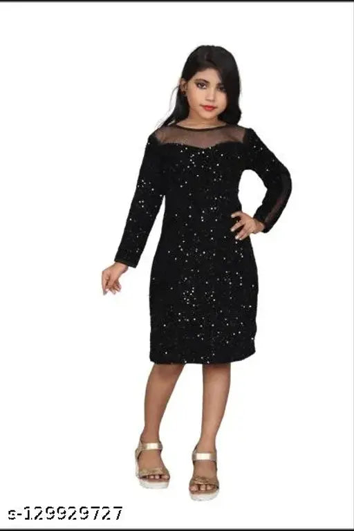 Embellished net flax Frock with long sleeves, Wazix Clothing sequin design for 4-14 year olds
