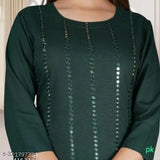 Green embellished rayon kurta and bottomwear with three-quarter sleeves, Indian traditional attire for women XL/XXL sizes