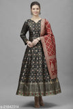 Jacquard semi-stitched Anarkali gown in free size (Bust 44in, Length 56in), Indian handcrafted woven design