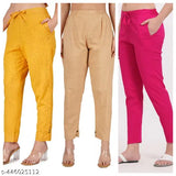 Cotton blend solid trousers combo: Yellow, pink, beige for daily wear & parties - sizes S to 4XL, Indian origin