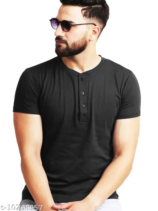Trond Men's cotton blend half sleeve henley in solid color, perfect for casual everyday wear