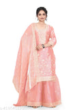 Black embroidered cotton silk kurti plazzo dupatta set, intricate embellishments, festive celebrations