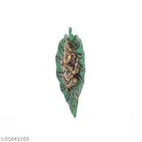 Brass Ganesh Idol on Green Paan Leaf, 75 INCH religious wall art for home & office decor, traditional-modern blend