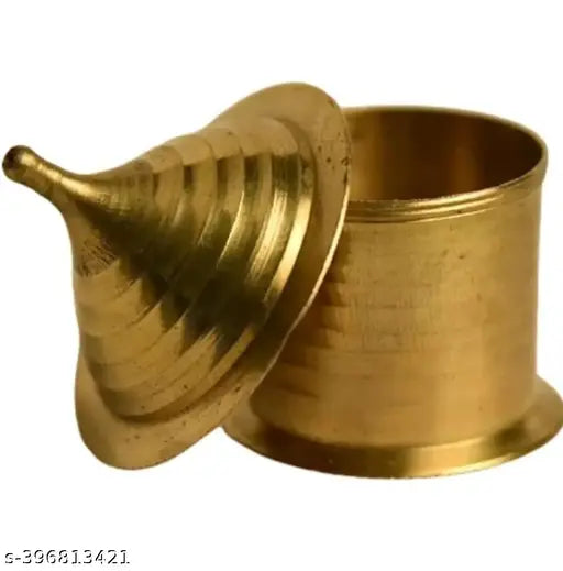 Brass handcrafted Kumkum Sindoor Box with antique finish - India, ideal for poojas and festivals