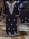 Embroidered rayon chikankari work kurti and palazzos, three-quarter sleeves, India-made fashion for women