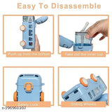 Blue plastic bus water bottle for kids, BPA free, leak proof design, perfect for school, single pack