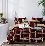 Brown and multicolored checked polycotton superfine double queen flat sheets (180 thread count, 2 pillow covers) for adult bedrooms