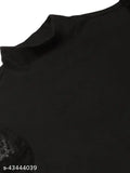Black cotton solid Victorian winter top by Style Quotient, high neck knit with polka sheer lace full sleeves for women