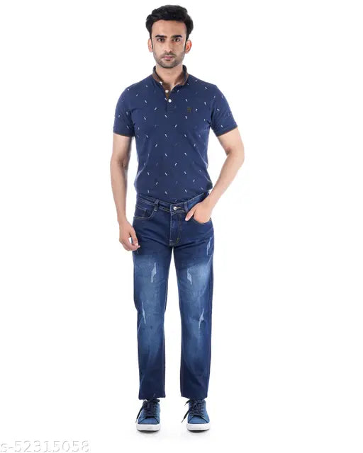 Elegant polycotton men's jeans, solid net design for bold and stylish look with great comfort. Dennie Foste tapered fit, sizes 30, 34, 36, India origin