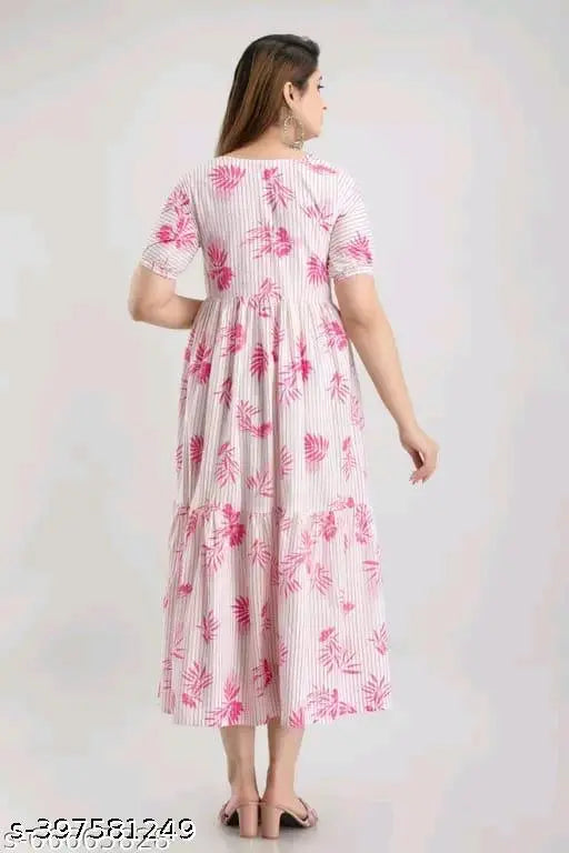Pink rayon Anarkali kurti, short sleeves, floral print combo. XXL (bust size 44in), Indian fashion for women