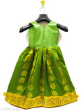 Sleeveless silk pattu lehenga cholis for kids, traditional Indian art silk & jacquard stitch design