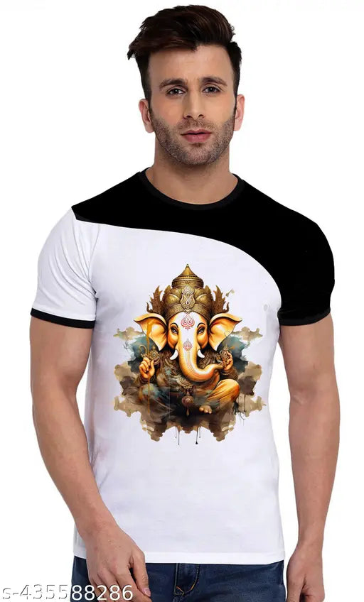 Ganesh Chaturthi polyester round neck tee, printed in vibrant colors, perfect for festive wear