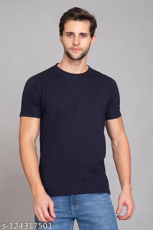 Mens round neck cotton t-shirt, short sleeves solid color, M, L, XL, XXL from India
