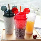 Mickey printed plastic vacuum flask sipper bottle, black color, kids' water bottle with straw for cold drinks