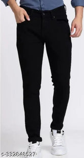 Denim jeans, boys' solid pattern mid-rise slim fit, washing machine safe, size 30 (30in/36in), original and trusted Gillkart product from India