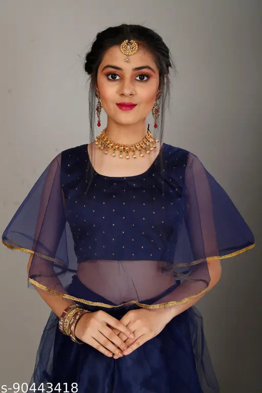 Fancy taffeta silk, sleeveless girls lehenga choli set, embellished design, ready-made for 4-5, 6-7, or 8-9 years old