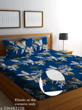 Glace Cotton double bed elastic fitted sheets with 2 pillow covers (72x78 inches), botanical pattern, regular quality