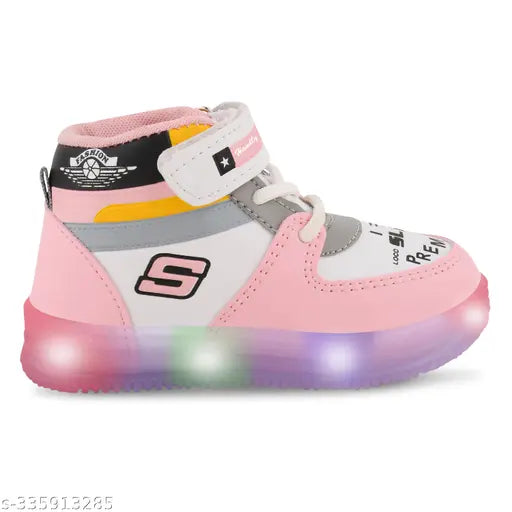 Handly Collection pink EVA lightweight kids' LED shoes for outdoor sports, featuring on-off LED shoe lights and breathable mesh material. Ideal for boys aged 2-5 years. Made in India