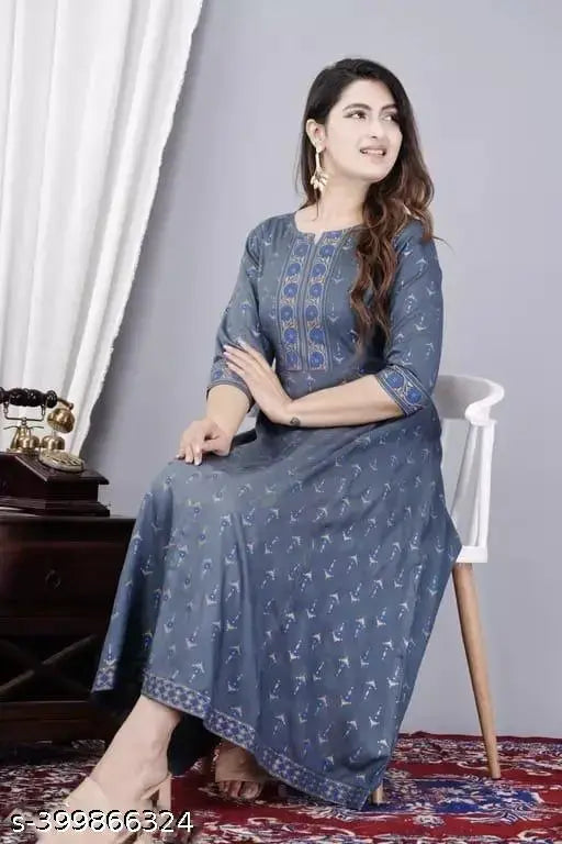 Rayon three-quarter sleeve printed kurti by Mumal's, single sizes available S, L, XXL