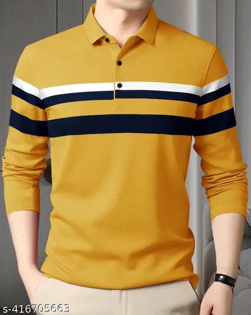 Men's multicolor striped cotton blend polo neck T-shirt, lightweight and breathable, designed with superior quality for various occasions