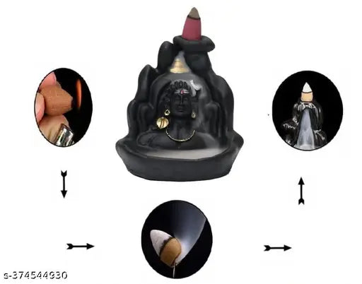 Handcrafted Adiyogi Shiva figurine, polyresin incense holder with 55 free fragrance cones, Indian decorative showpiece (10cm x 10cm x 7cm)