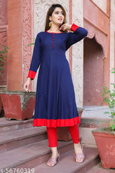 Trendy viscose rayon anarkali kurti, solid combo, three-quarter sleeves. Ideal for parties & festivals. Made in India