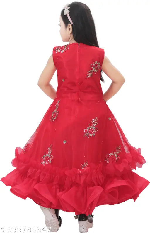 kids girls dress new model net fabric, sleeveless, fit and flare design, country of origin: India