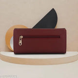 Maroon faux leather ALSU women's clutch wallet, 3 compartments, phone pocket, 4 card slots - Indian vegan party wear accessory