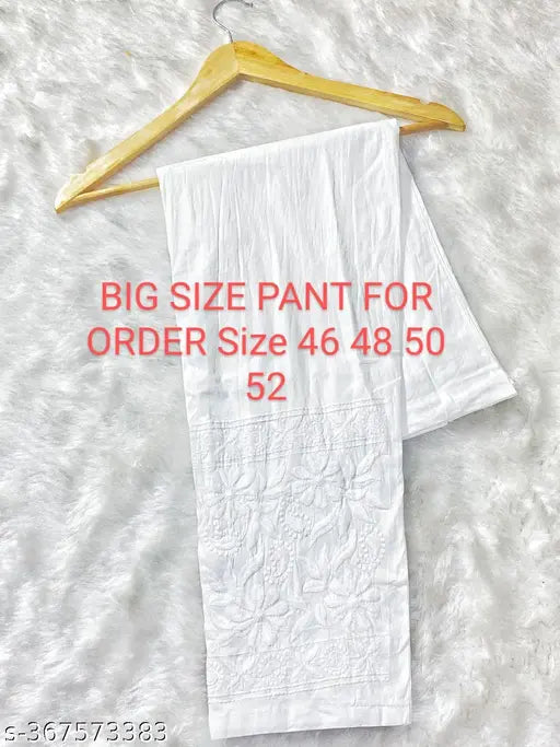 Chikankari cotton trousers, big size lycra stretchable for women, self-design net pattern, India origin
