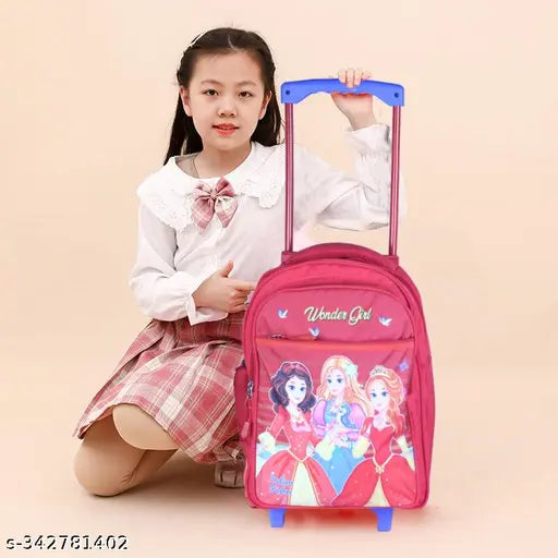 Durable, waterproof queen pink school trolley bag (25L), multicolor polyester net. Great for kids, Indian Riders brand