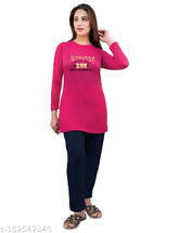 Printed cotton blend full sleeve night suit for women, featuring long sleeves and a fitted design. Available in sizes M-XXXXL. Made in India