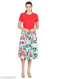 Casual Fashionista women's Western skirts, mint green floral print crepe, size 26-36, flared design