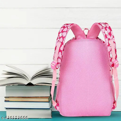 Pink Hello Kitty printed polyester school bag, water-resistant, 4 compartments for college essentials and travel, stylish and trendy backpack for women and girls