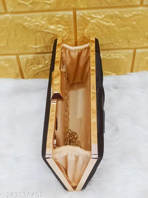 Suede fancy clutch box for women & girls, solid net design, free size (L9xW4in), Indian origin