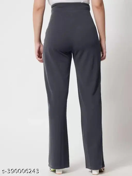 Classic cotton blend, solid color vintage-style high-waisted bell bottom trousers for women (set of 3)