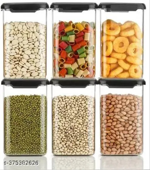 Black unbreakable airtight plastic square container set for kitchen storage, holds 1100ml each (pack of 12)