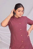 Women's cotton kurta pant set, solid color palazzo style bottomwear with short sleeves on display