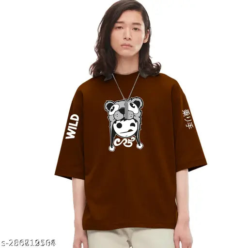 Oversize wild cat print cotton t-shirt, short sleeves, 190 GSM, India