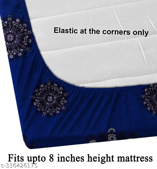 Luxoro Homes Glace Cotton Floral Double Bed Elastic Fitted Sheet & Pillow Covers (72X78 inches, 18X28 inches), ideal for summer decor in adult bedrooms, machine washable