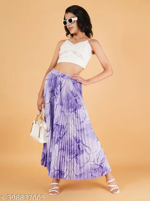 Marble printed crepe A-Line skirt, elegant and versatile for any occasion, size 26-38