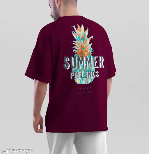 Purple polycotton men's typography round t-shirt, oversize and lightweight, ideal for multiple occasions, made in India