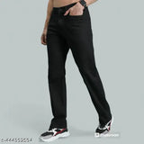 Straight black cotton blend jeans for men, five pocket design, machine washable, stretchable, full length, made in India