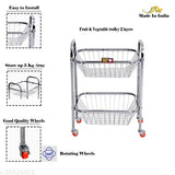 Stainless steel 2-layer fruit & vegetable rack (12x14x20in, 1.4kg), 360 rotation wheels for kitchen storage