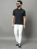 Cotton blend solid polo t-shirt for men, short sleeves, logo on chest - Renuovo India
