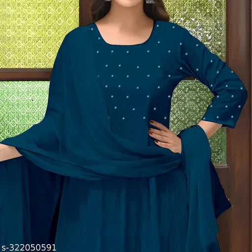 Rayon kurti with embellished net dupatta for women's formal events, country of origin: India