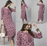Stylish printed cotton kurta set with palazzo bottoms by Takshil Creation, single size, three-quarter sleeves
