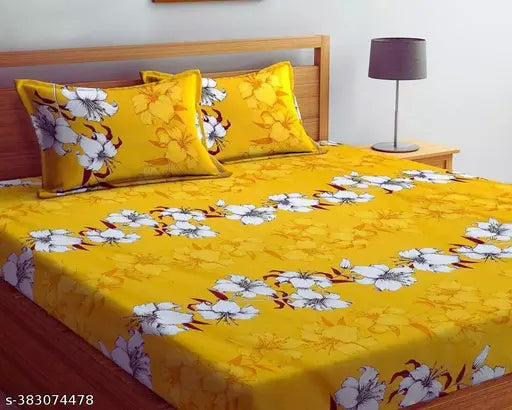 premium cotton-blend fitted king size bedsheet with 2 pillow covers, floral design, superfine quality, ideal for adults