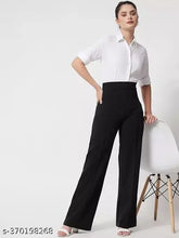 Cotton Lycra women's trouser - Solid, high-rise, pleat front style for casual wear and office events. Comfortable on sultry summer days, easy to pair with different topwear. Made in India. (Size: 26" waist, 38" length for XS)