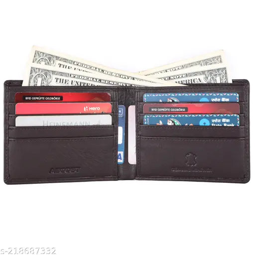 Genuine leather men's wallet with RFID protection, sleek design, and bonus pen - Made in India